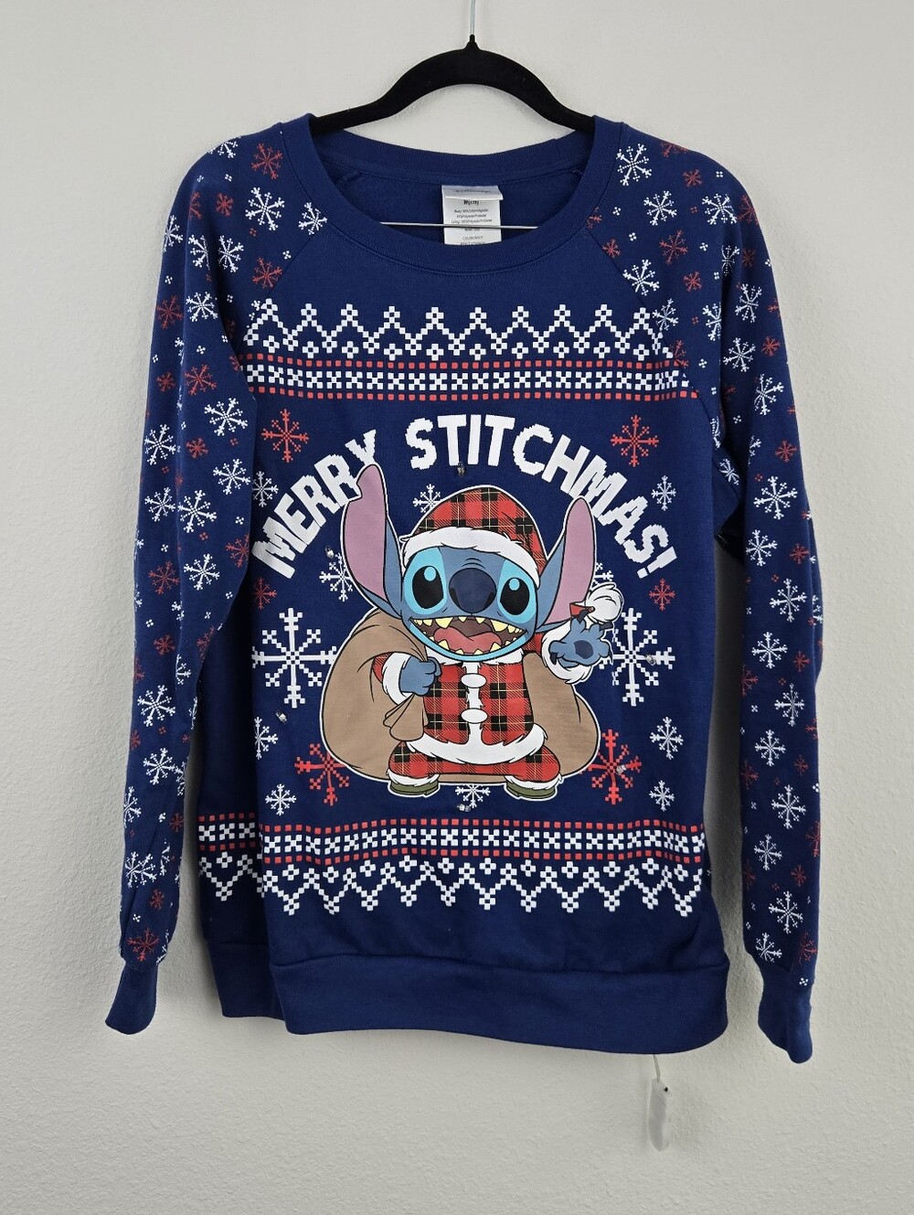 Disney Blue Stitchmas Christmas Light Up Sweater